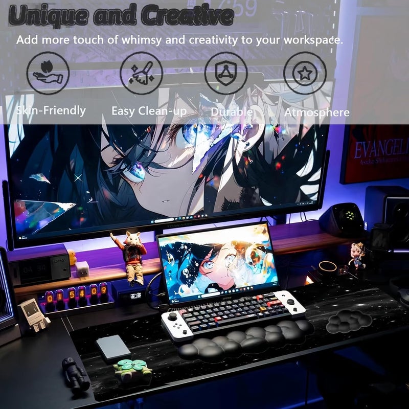WFCYGL Cloud Mouse Pad Keyboard Wrist Rest 4PCS Extended Large Galaxy Desk Mat Pad Set Memory Foam Non-Slip Cute Ergonomic Gaming Mouse Pad Wrist Support for Computer Laptop Home Office Black - Image 2
